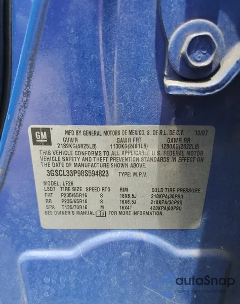 2008 Saturn Vue Xe z USA, uszkodzony, nr VIN 3GSCL33P98S594823